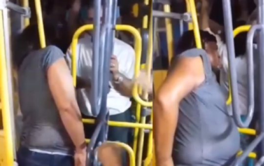 Curioso! Mulher fica com a cabeça presa em catraca dupla de ônibus