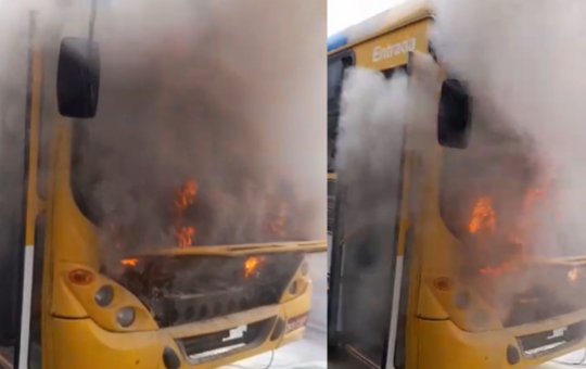 Ônibus pega fogo após problema mecânico na Avenida Suburbana