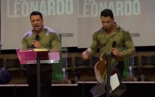 Pastor quebra púlpito de vidro ao falar da admiração de jovens por Virgínia