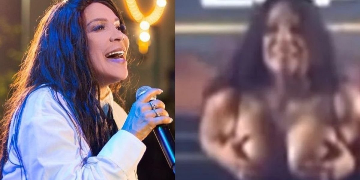 Cantora da banda Calcinha Preta surpreende ao mostrar os seios em show