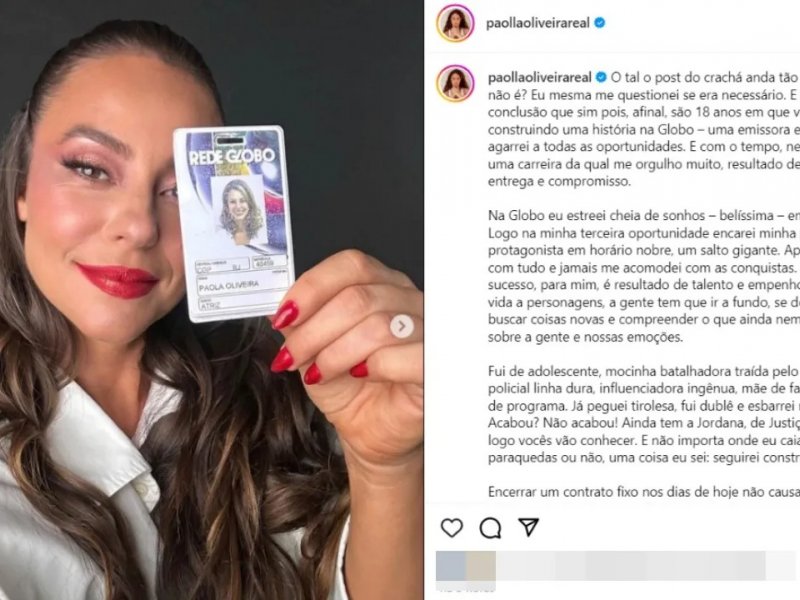 "Até já", diz Paolla Oliveira após romper contrato com a Rede Globo 
