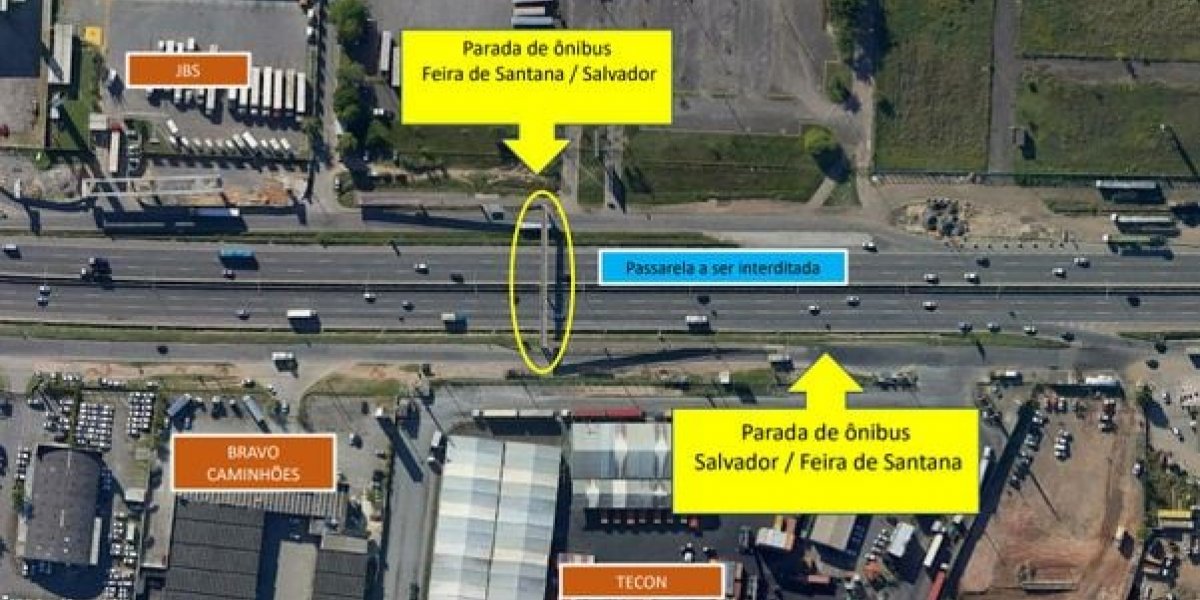 Passarela localizada na BR-324 é interditada nesta terça para ampliação