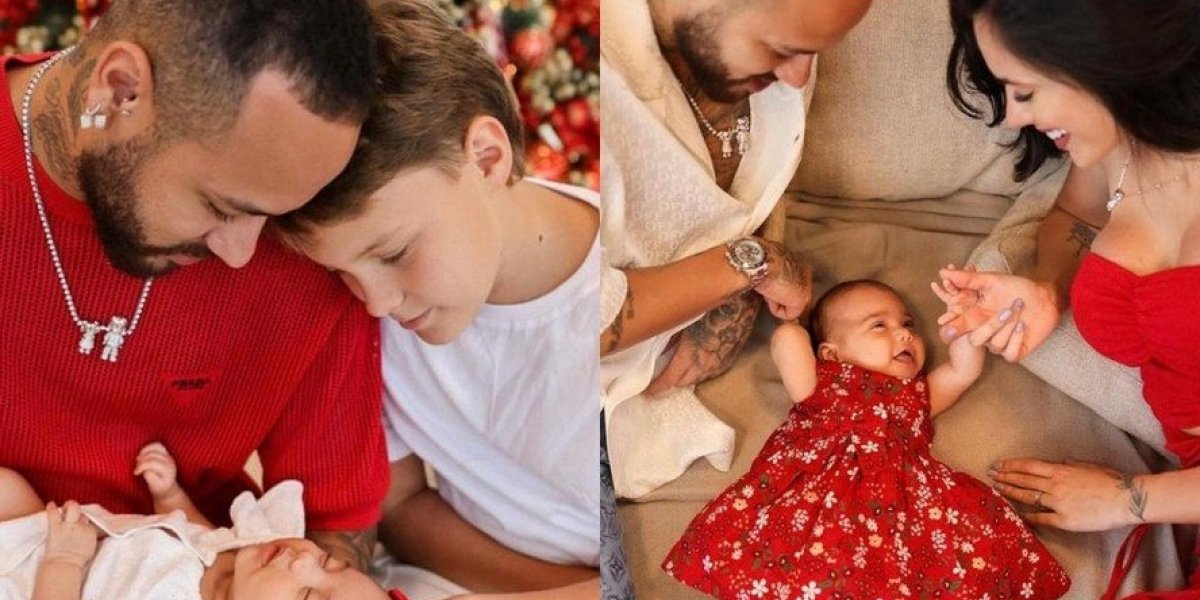 Ao lado de Bruna Biancardi, Neymar exibe ensaio de Natal com filhos