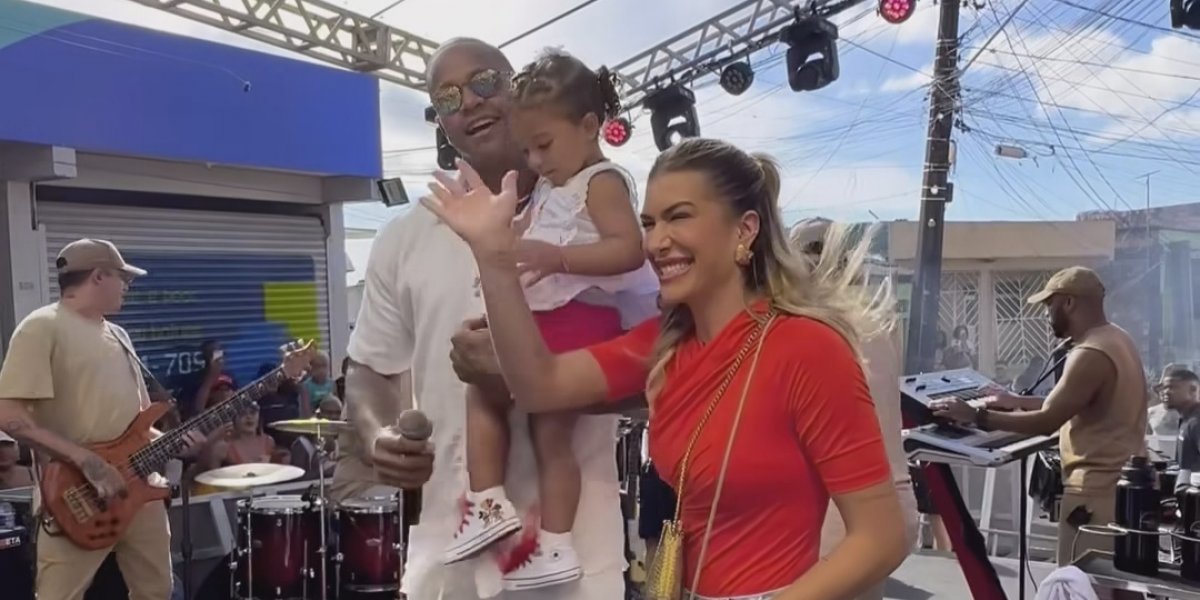 Com Liz e Lore Improta, Léo Santana faz show gratuito no bairro onde cresceu