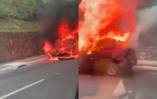 Carro é consumido pelo fogo na Avenida Anita Garibaldi, em Salvador
