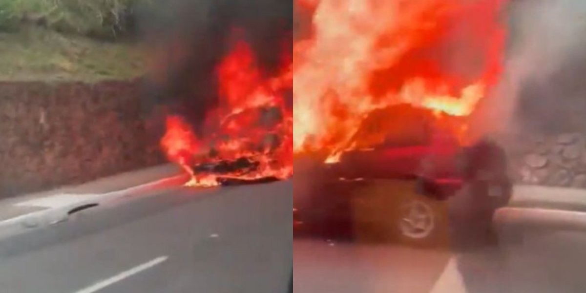 Carro é consumido pelo fogo na Avenida Anita Garibaldi, em Salvador