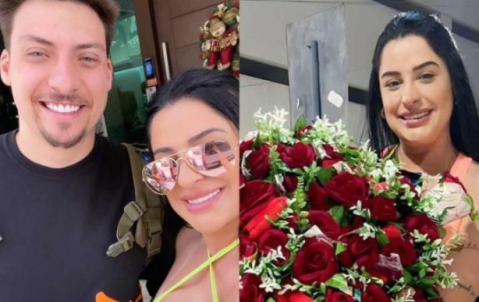 Renan Bolsonaro curte fim de ano com empresária e dá buquê de flores
