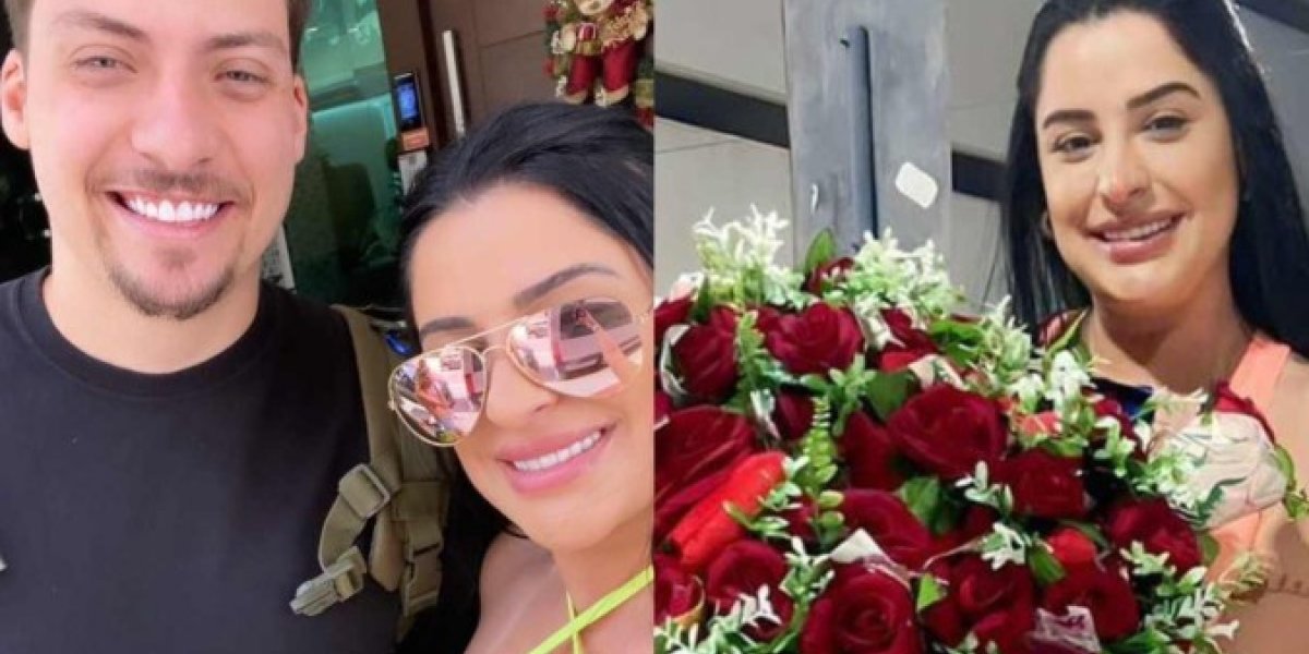 Renan Bolsonaro curte fim de ano com empresária e dá buquê de flores