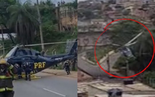 Aeronave da PRF realiza pouso de emergência e cai em Anel Rodoviário em MG