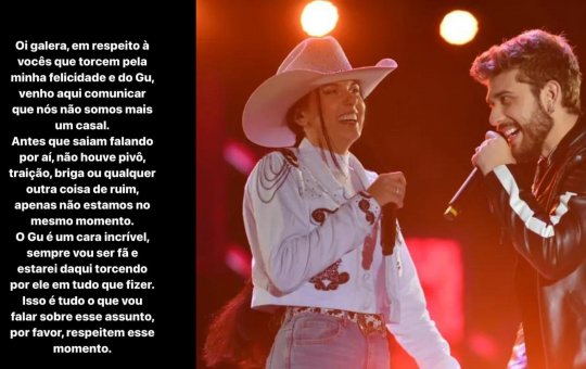 Ana Castela termina relacionamento com Gustavo Mioto pela segunda vez