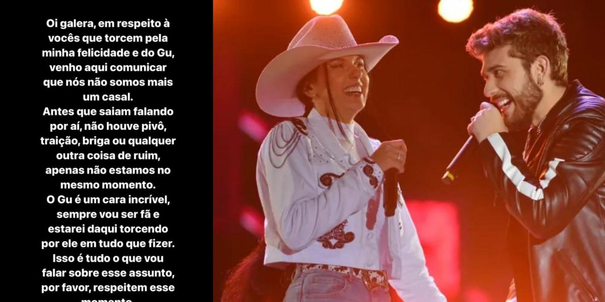 Ana Castela termina relacionamento com Gustavo Mioto pela segunda vez