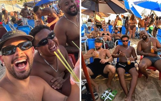 Pedro Sampaio curte praia do Porto da Barra com amigos e surpreende fãs