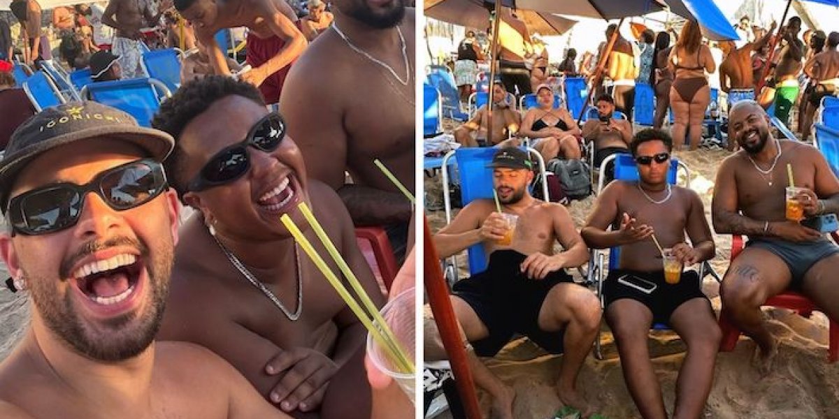 Pedro Sampaio curte praia do Porto da Barra com amigos e surpreende fãs