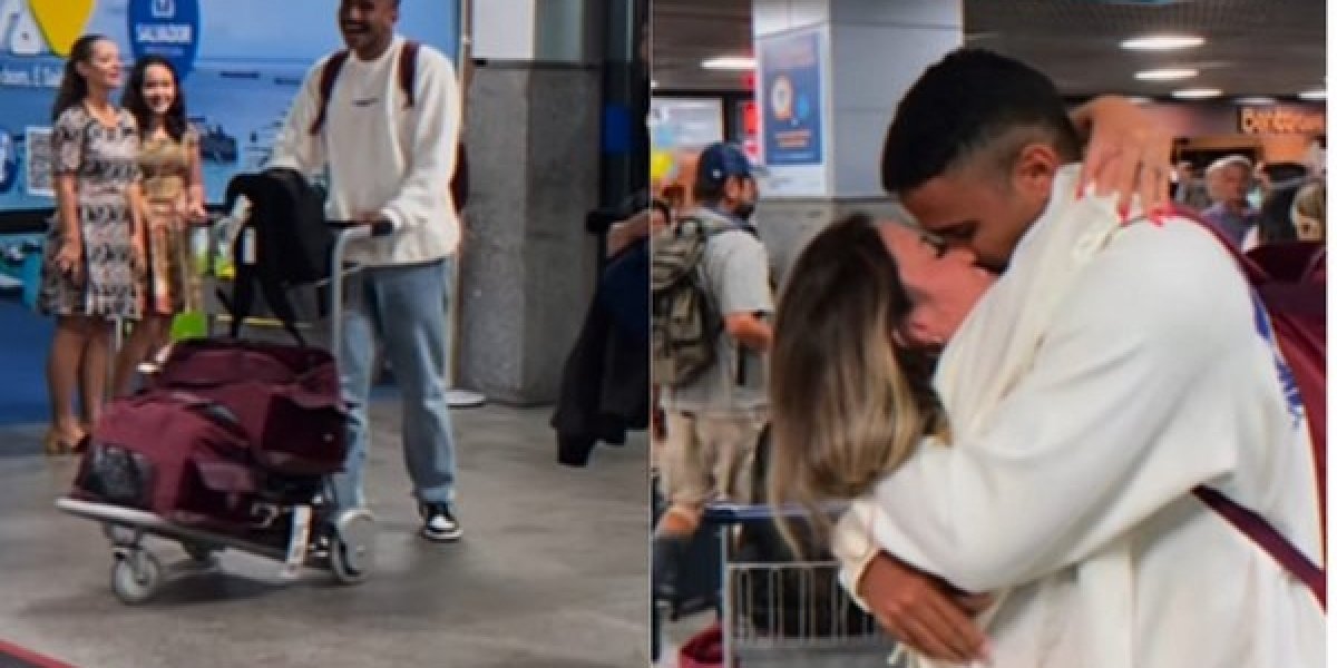 BBB 24: Lucas Pizane desembarca em Salvador e é recebido pela família e namorada