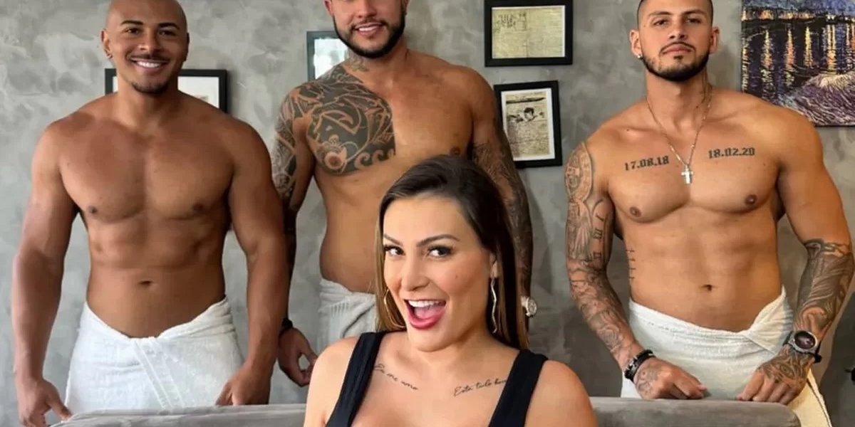 Com ajuda do filho, Andressa Urach grava conteúdo adulto com três homens