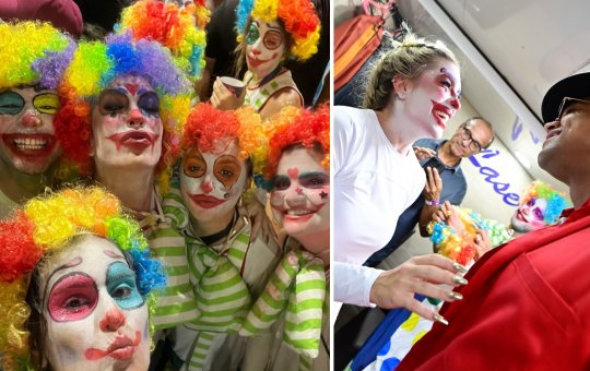 Fantasiada de palhaço, Lore Improta curte o Pipoco