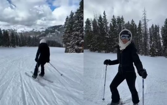 Ao som de ‘Macetando’, Ivete Sangalo posta vídeo esquiando na neve; veja