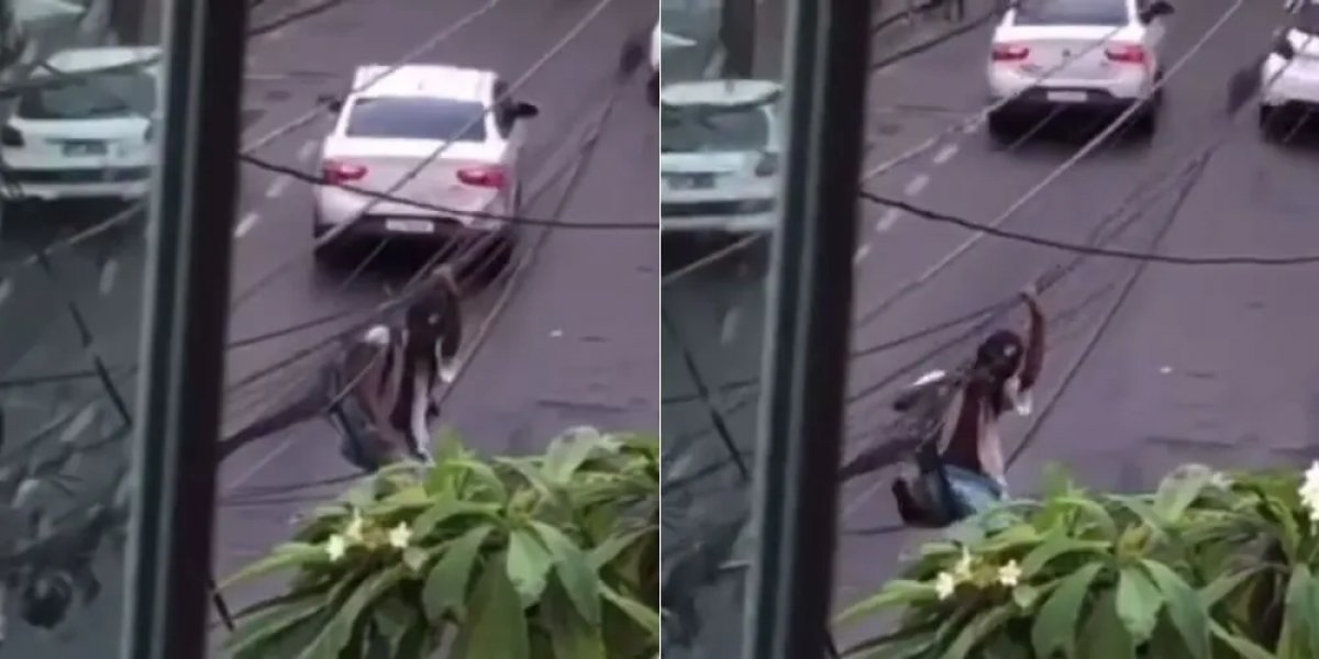 VÍDEO: Homem suspeito de tentar furtar fiação é flagrado pendurado na Graça