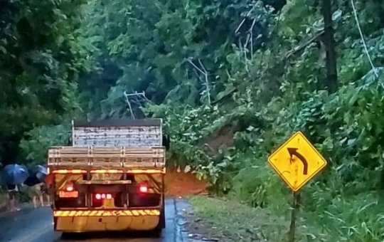 Barranco desliza e interdita estrada no sul da Bahia