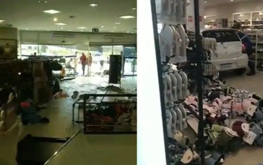 Carro perde controle e invade Shopping Barra 