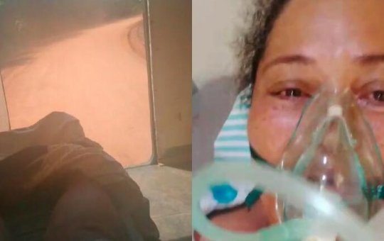 Paciente é transportada em ambulância com a porta aberta