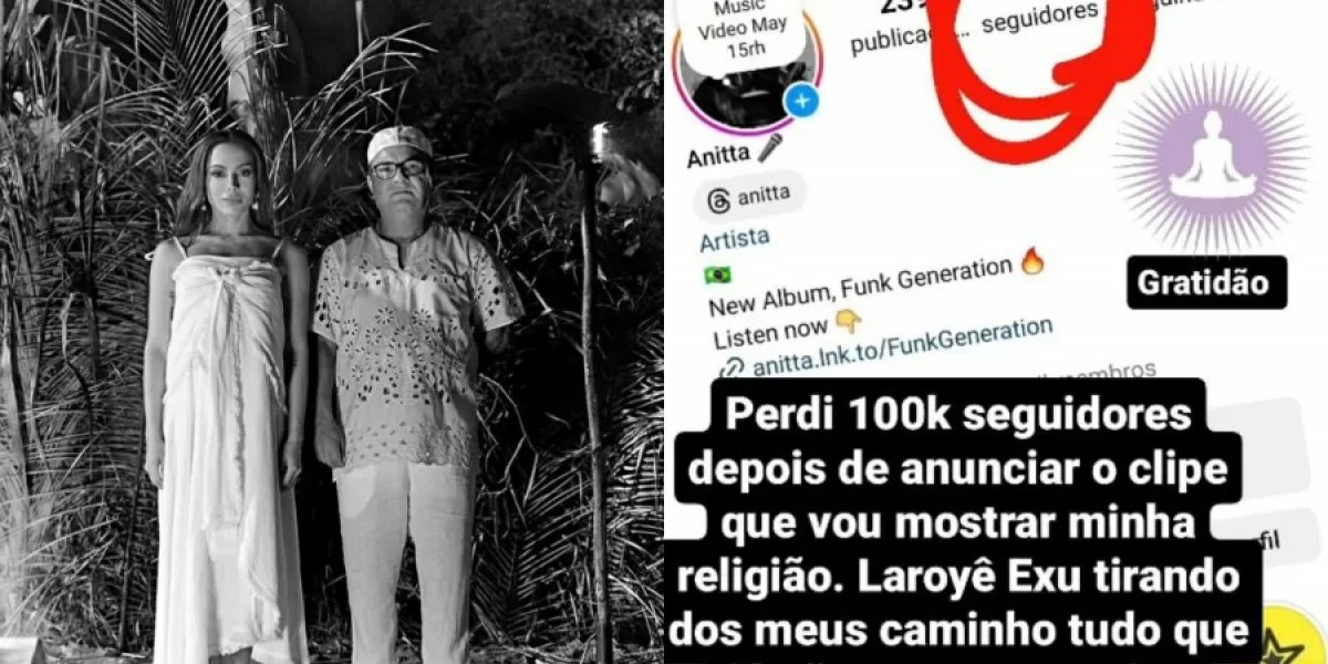 Anitta perde 100 mil seguidores após publicar fotos da sua religião