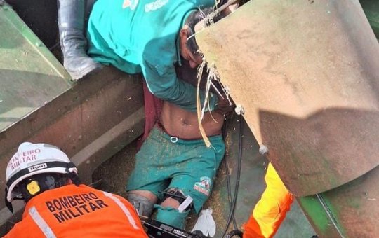 Homem é resgatado após ficar preso em máquina de fazenda na Bahia
