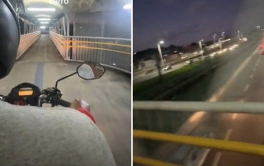 Motociclista por aplicativo utiliza passarela para cortar caminho em Salvador