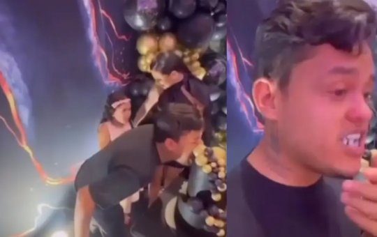 Thiago Aquino comete gafe e come bolo de isopor em seu aniversário