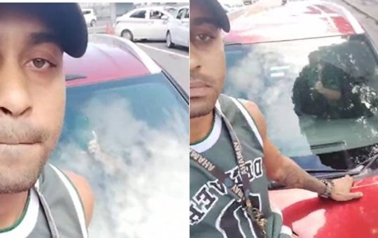 Homem é arrastado em cima de capô de carro após briga