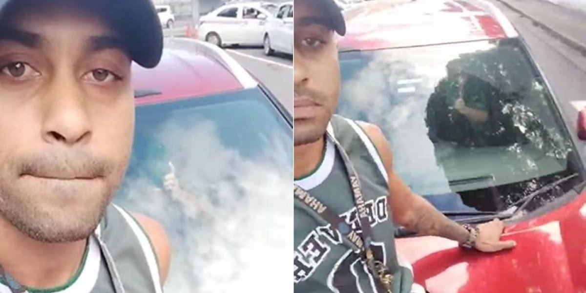 Homem é arrastado em cima de capô de carro após briga