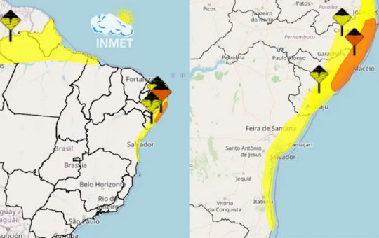 Inmet emite alerta amarelo de temporal no Litoral da Bahia