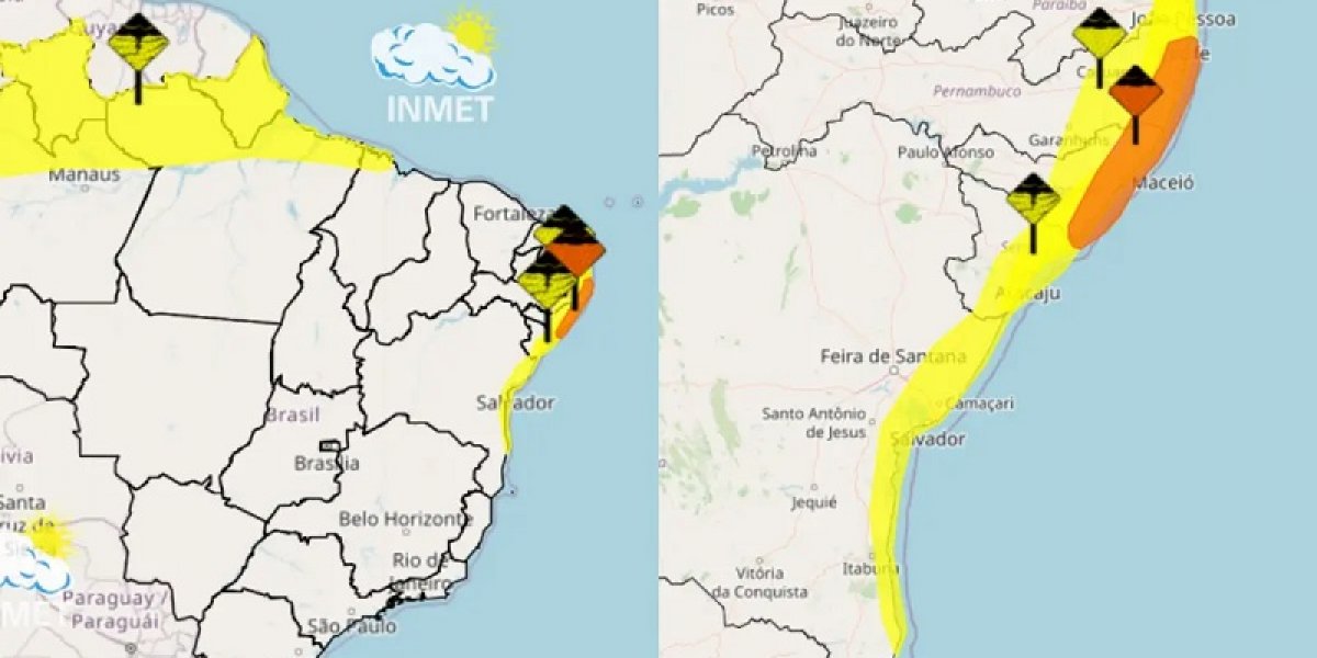 Inmet emite alerta amarelo de temporal no Litoral da Bahia