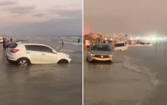 Carros são arrastados pelo mar em praia do litoral, no Pará