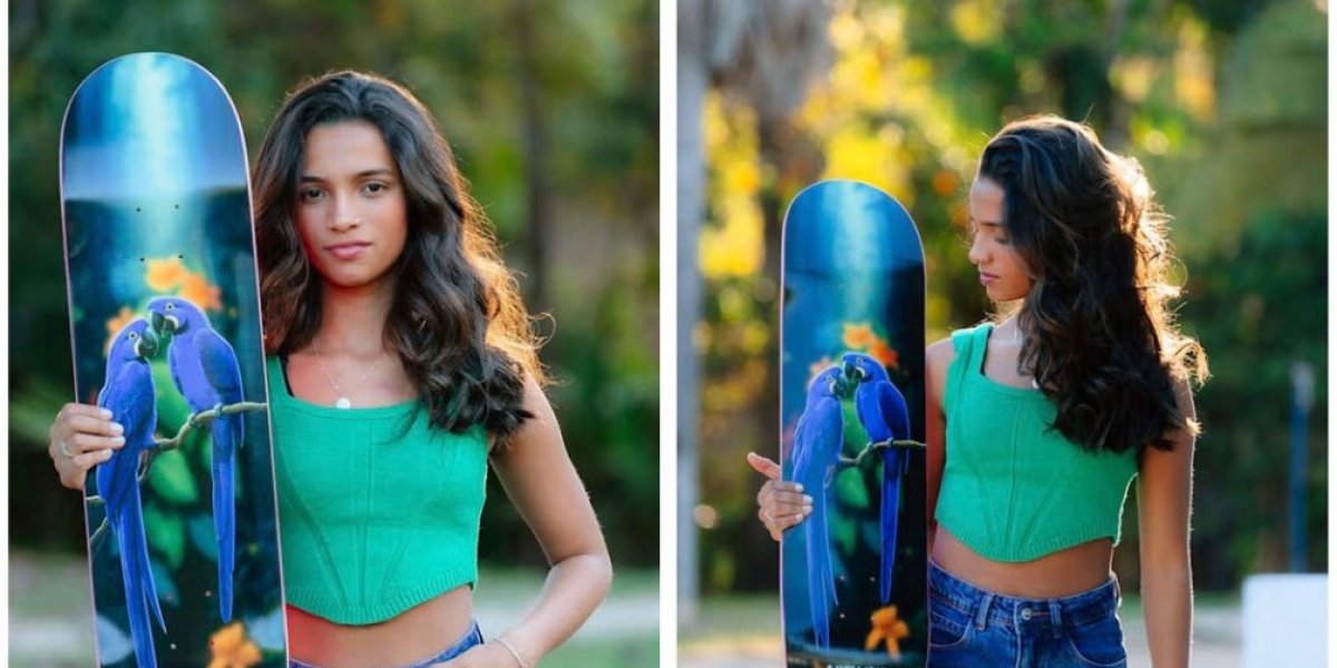 Rayssa Leal tem skate personalizado de Arara-Azul para as Olimpíadas de Paris
