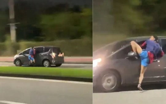 Vídeo mostra homem pendurado em carro em movimento no Rio de Janeiro