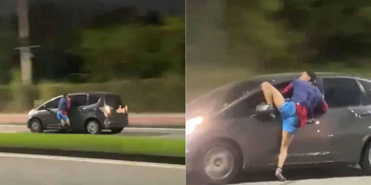Vídeo mostra homem pendurado em carro em movimento no Rio de Janeiro