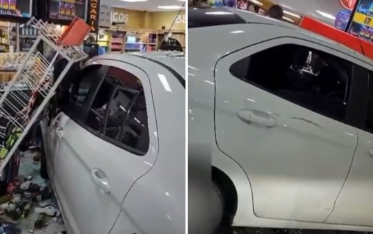 Carro invade loja de conveniência na Avenida Paralela