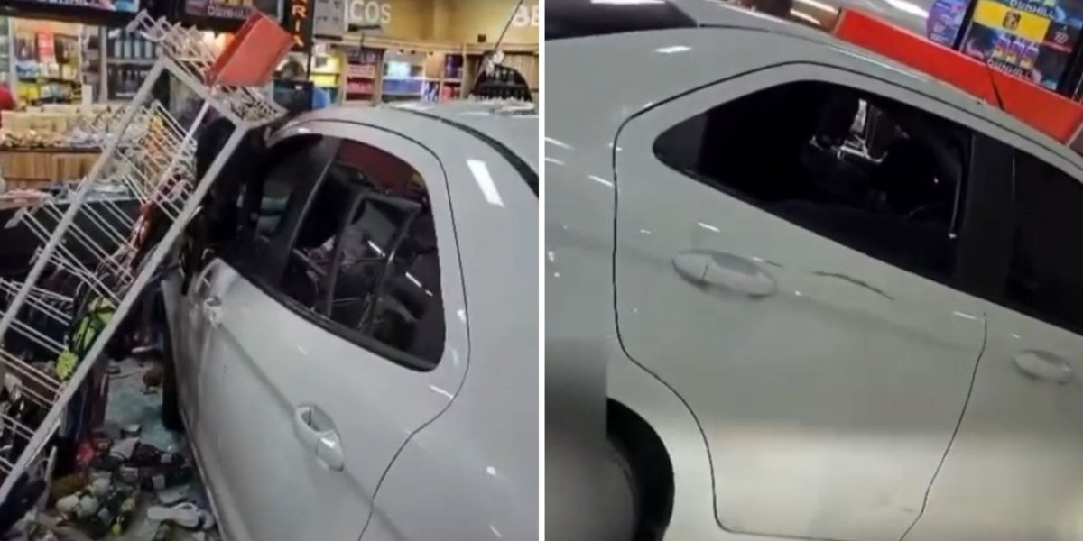 Carro invade loja de conveniência na Avenida Paralela