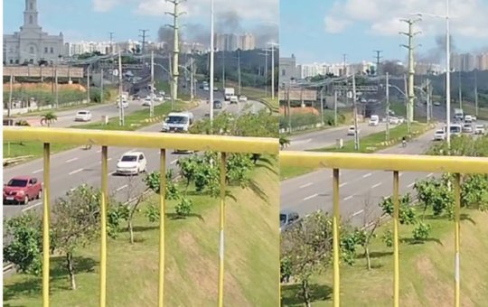 Veiculo pega fogo na Av. Paralela e deixa pedestres assustados