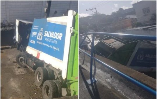 Motorista passa mal e caminhão de lixo desce ladeira em Pirajá