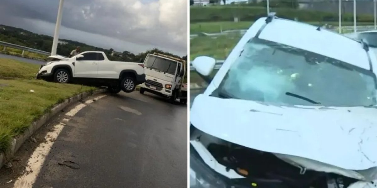 Carro perde controle e bate em poste na Estrada do Derba