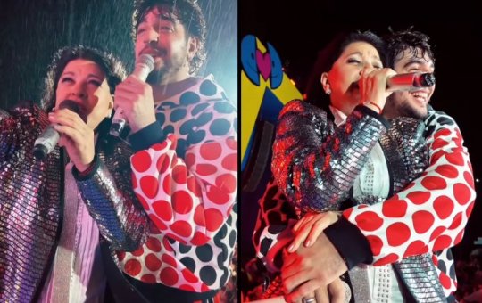 Nattanzinho e Roberta Miranda se beijam em show