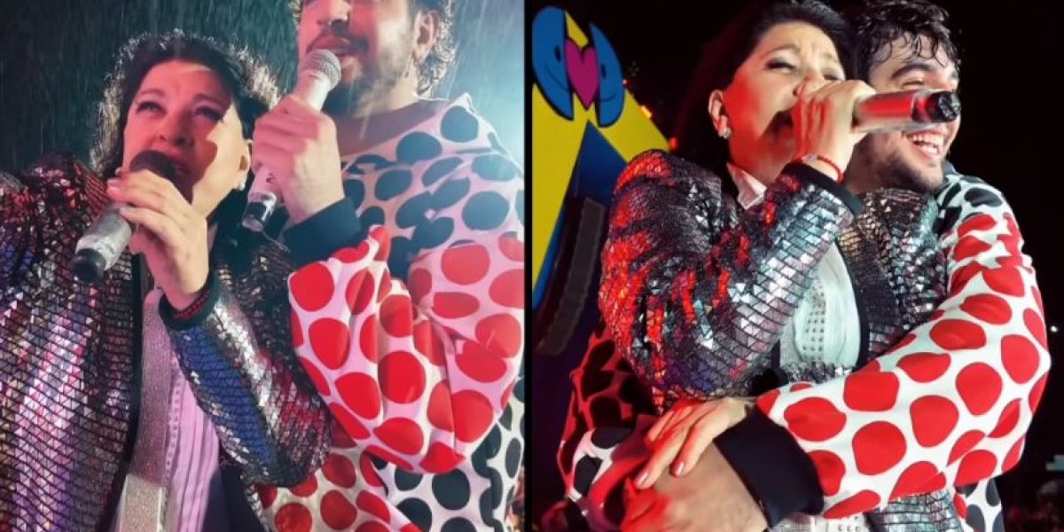 Nattanzinho e Roberta Miranda se beijam em show