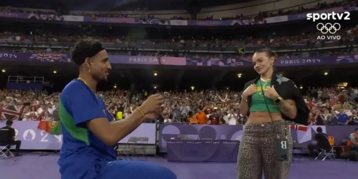 Almir dos Santos pede a namorada em casamento na final do Salto Triplo