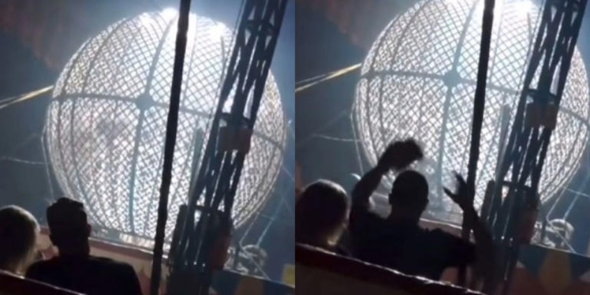 Motociclistas se ferem ao colidirem dentro do "globo da morte" em Santa Catarina