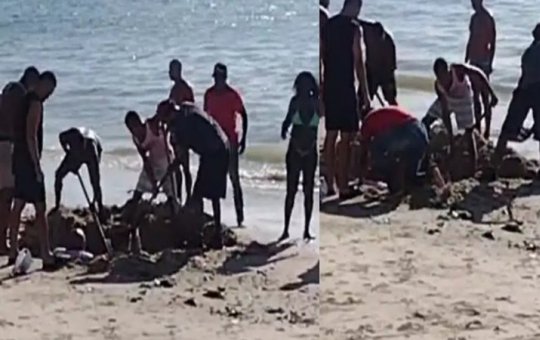 Influenciador fica soterrado em areia da praia na Ribeira ao tentar gravar vídeo