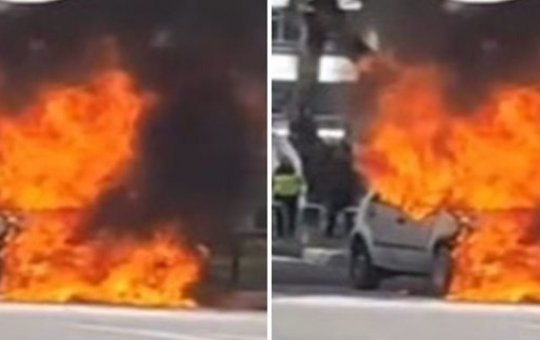 Carro pega fogo no bairro da Graça