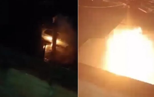 Poste pega fogo após curto-circuito