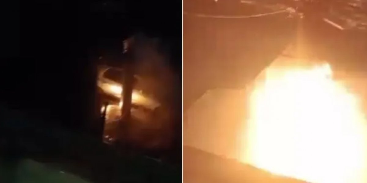 Poste pega fogo após curto-circuito